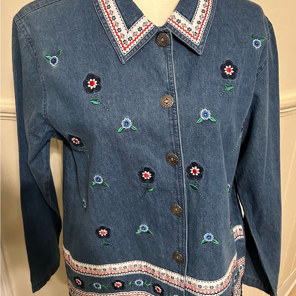 NWT Vintage Bobbie Brooks Floral Embroidered Denim Jacket Size Medium 8/10